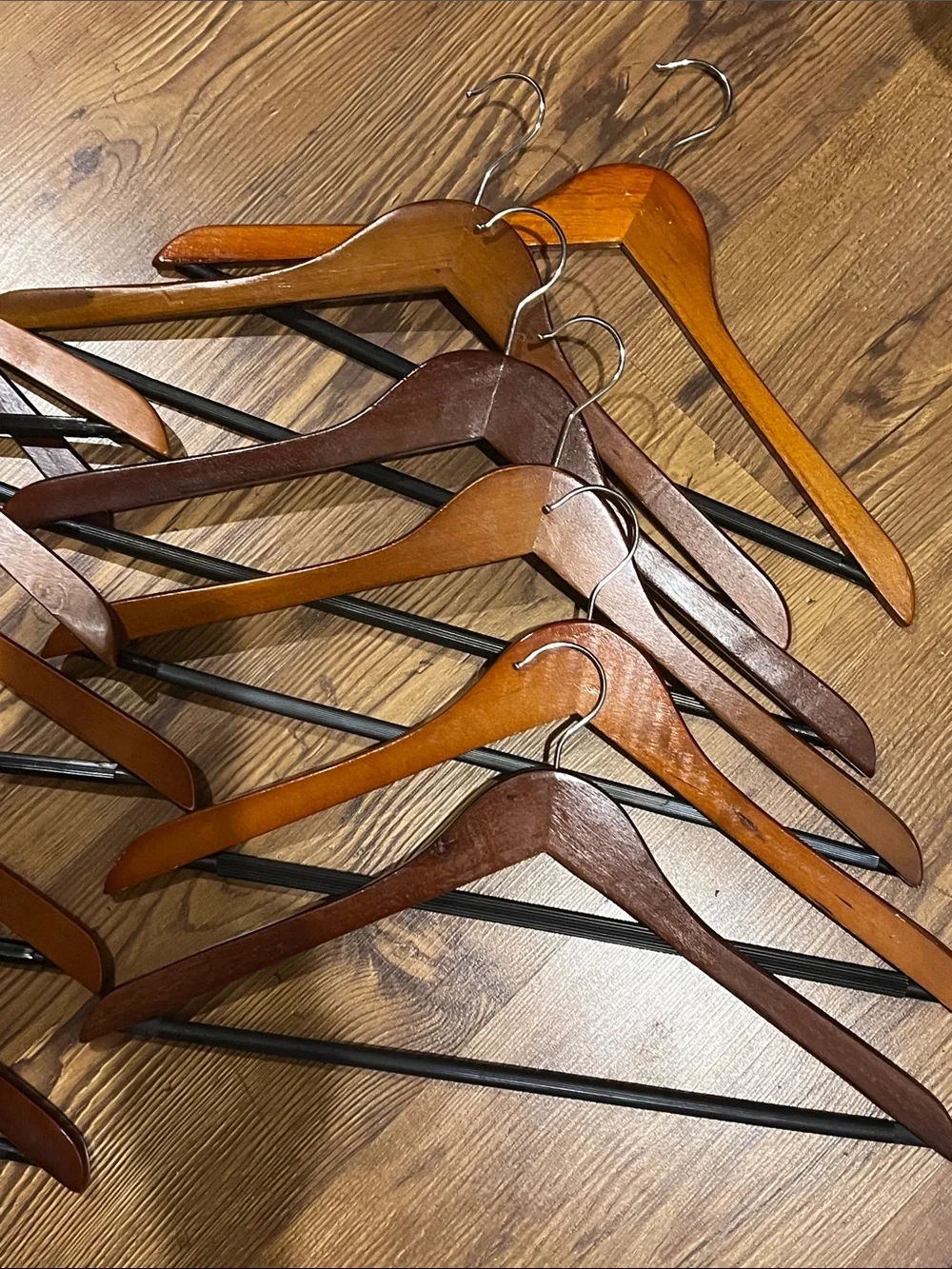 Lot of 12 Wooden Hsngers with Steele Hanging Hooks